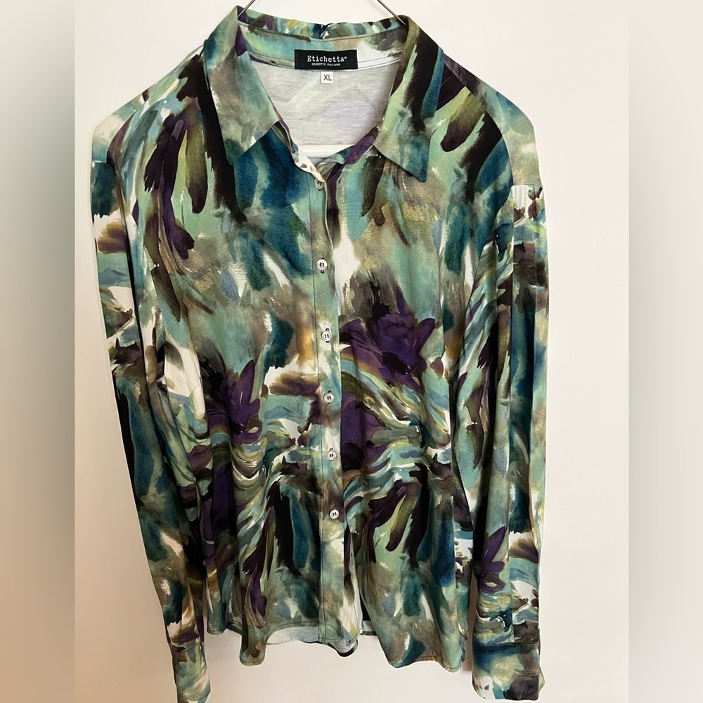 ETICHETTA ITALIAN  MULTI COLORED LONG SLEEVE BLOUSE - SIZE XL.  GORGEOUS BLOUSE